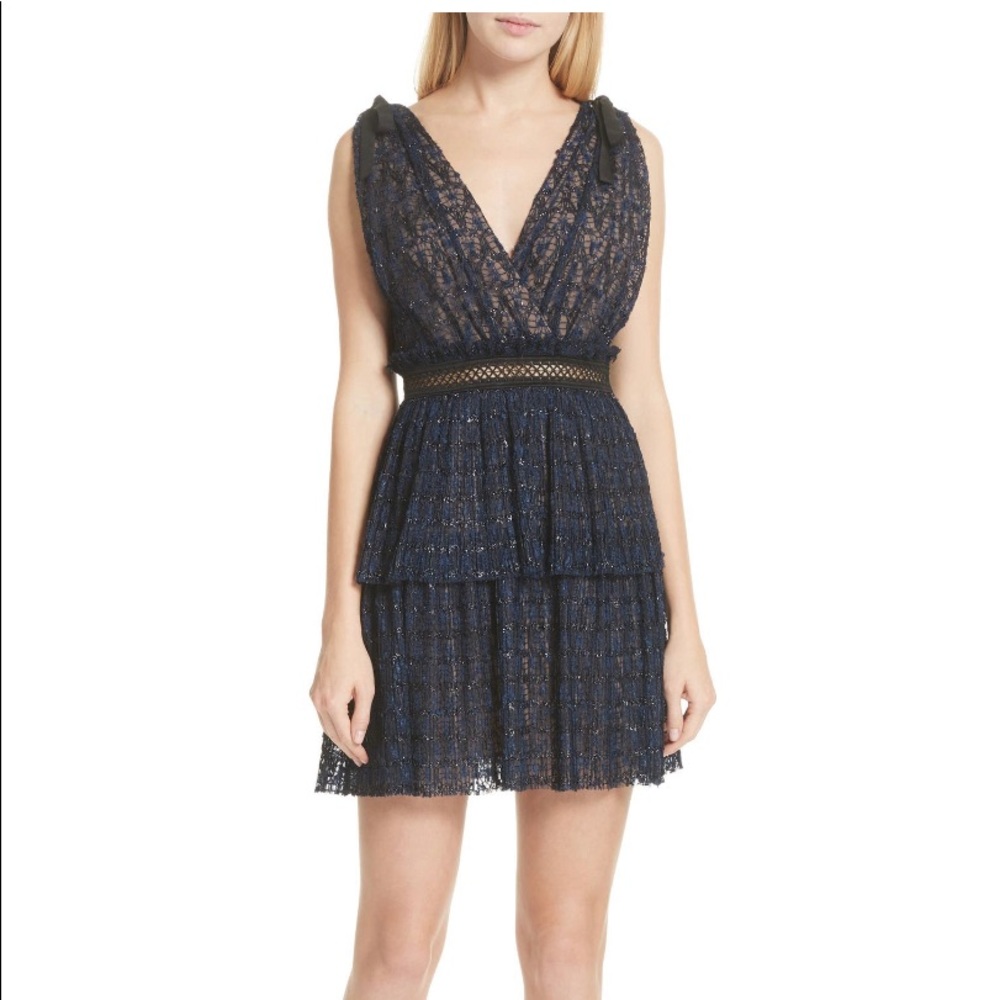 EUC Self Portrait Metallic Stripe Tie Strap Dress, Size 8